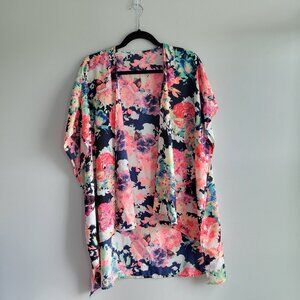 12PM by Mon Ami Size Small Neon Pink/Navy Floral Kimono Cover Up Pink Lily